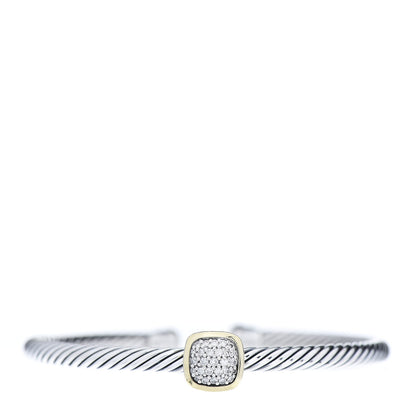 David Yurman Sterling Silver 18K Yellow Gold Diamond 4mm Noblesse Cable Bracelet 1 of 5