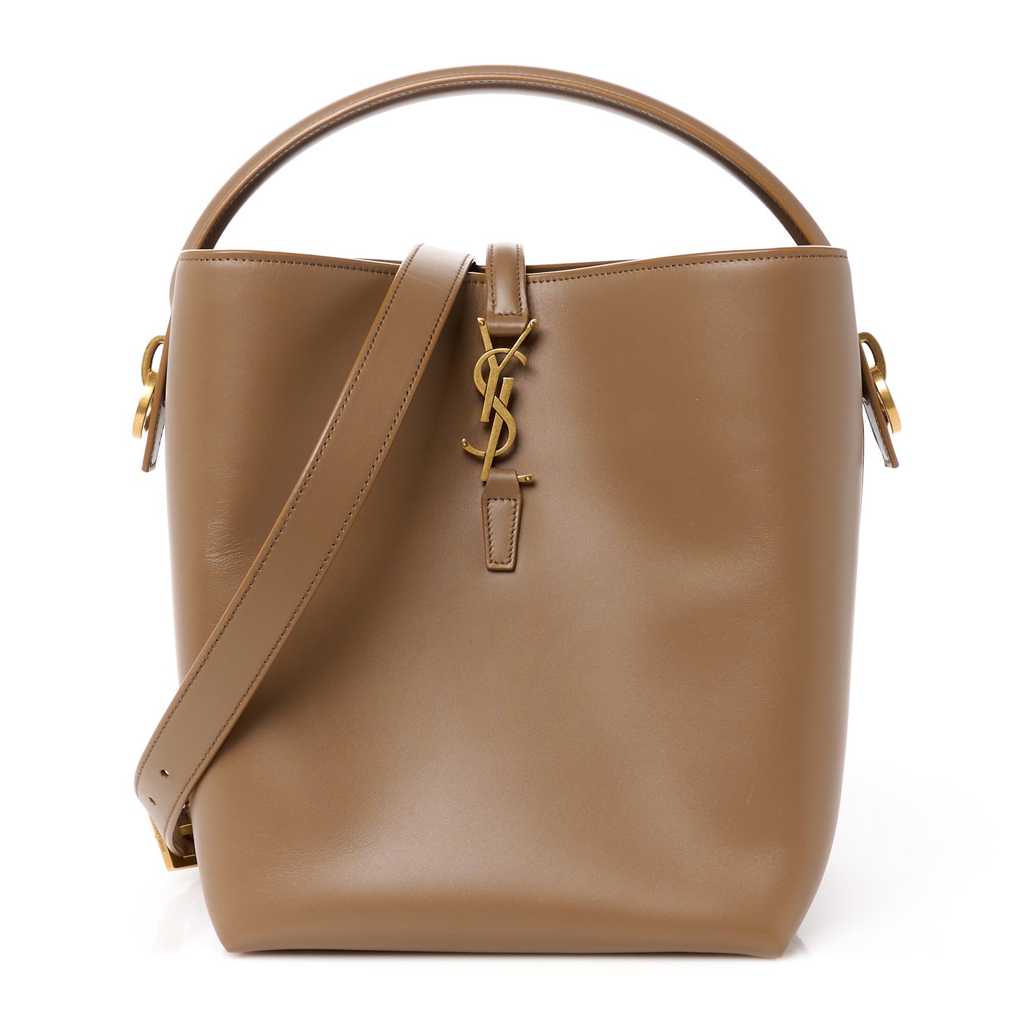 Shiny Calfskin Le 37 Bucket Bag Dark Cork