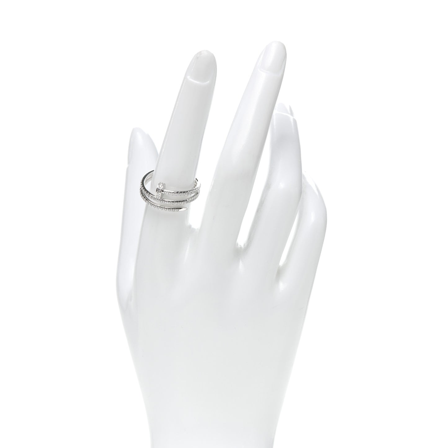 18K White Gold Diamond Double Juste Un Clou Paved Ring 58 8.25