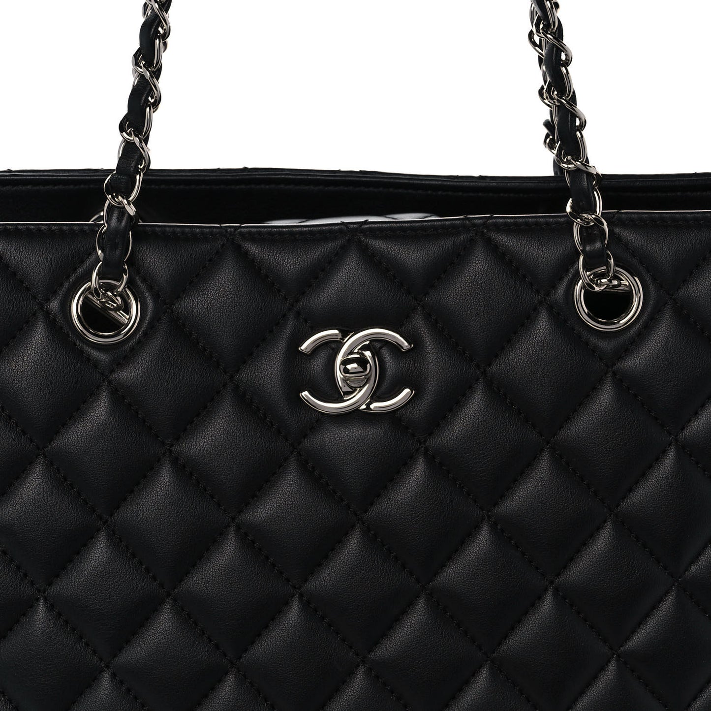 Calfskin Quilted Large Classic Shopping Tote Black