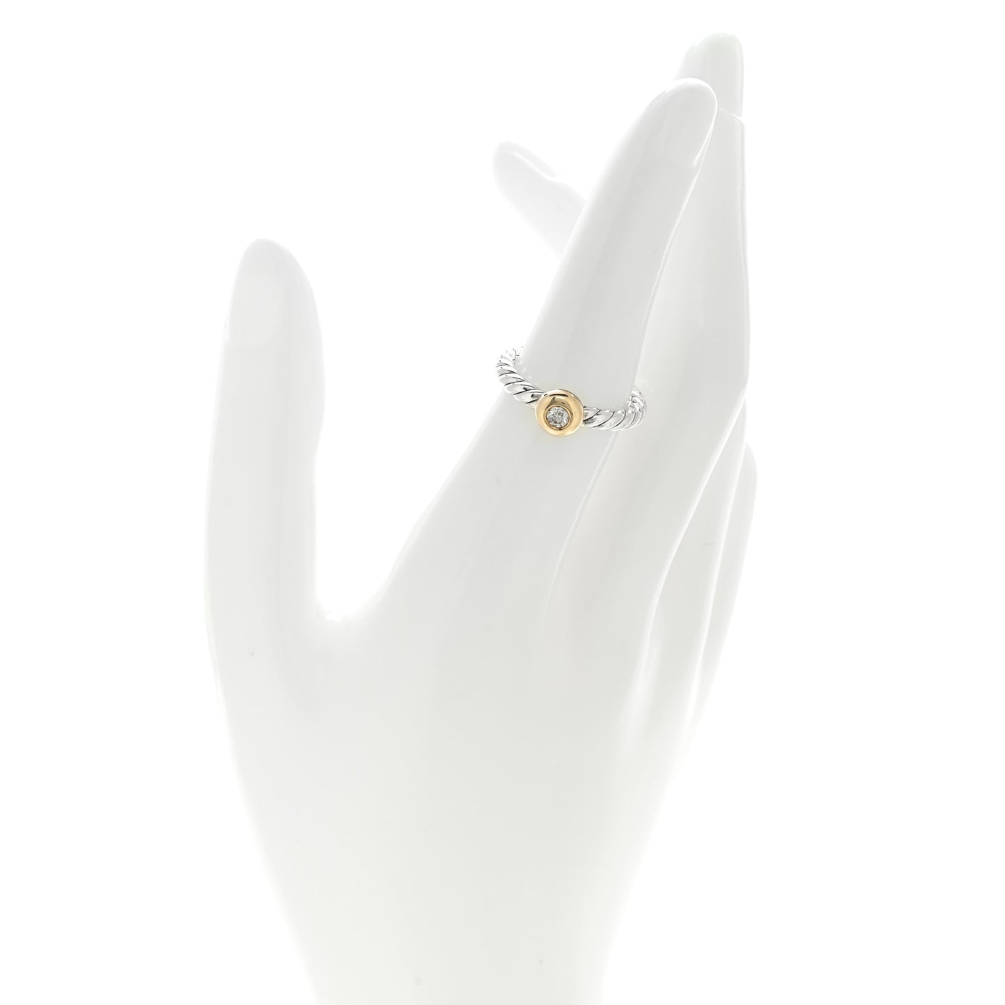 Sterling Silver 14K Yellow Gold Diamond Petite Cable Ring 52 6