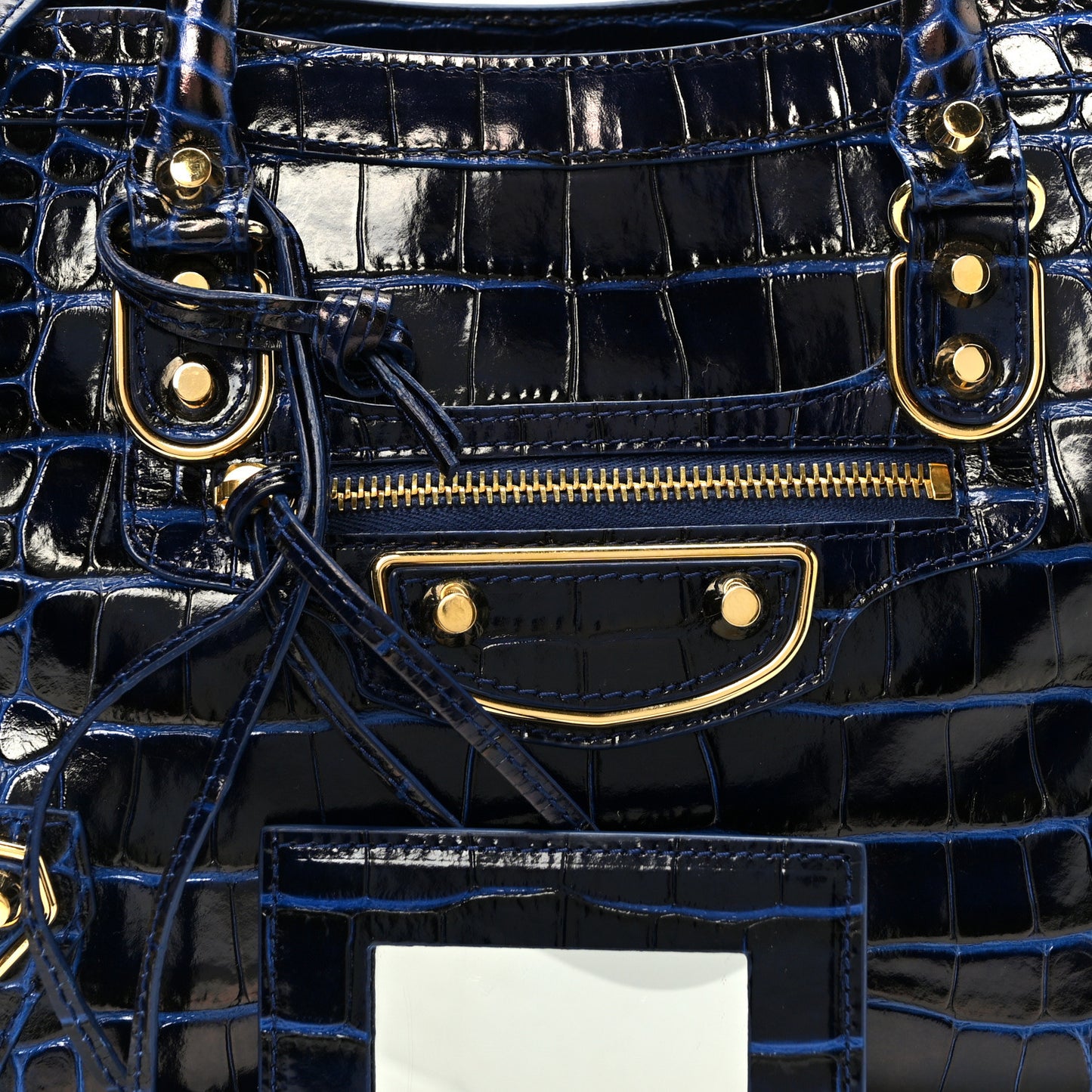 Calfskin Crocodile Embossed Gold Metallic Edge Hardware S City Bleu