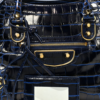Balenciaga Calfskin Crocodile Embossed Gold Metallic Edge Hardware S City Bleu 8 of 10