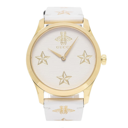 Gucci Stainless Steel Calfskin 38mm G-Timeless Bee Star Quartz Watch White 1 of 7