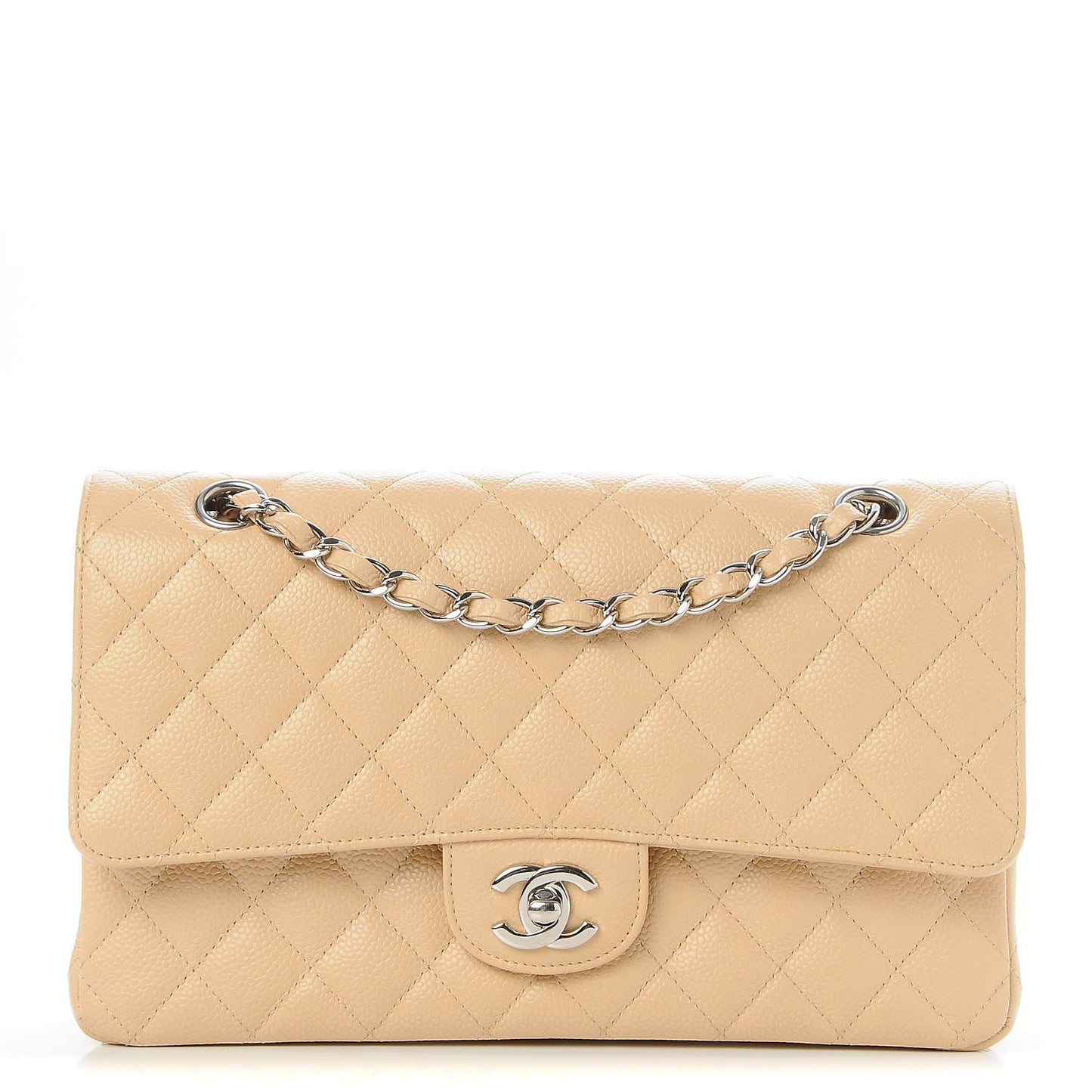 Caviar Quilted Medium Double Flap Beige Clair