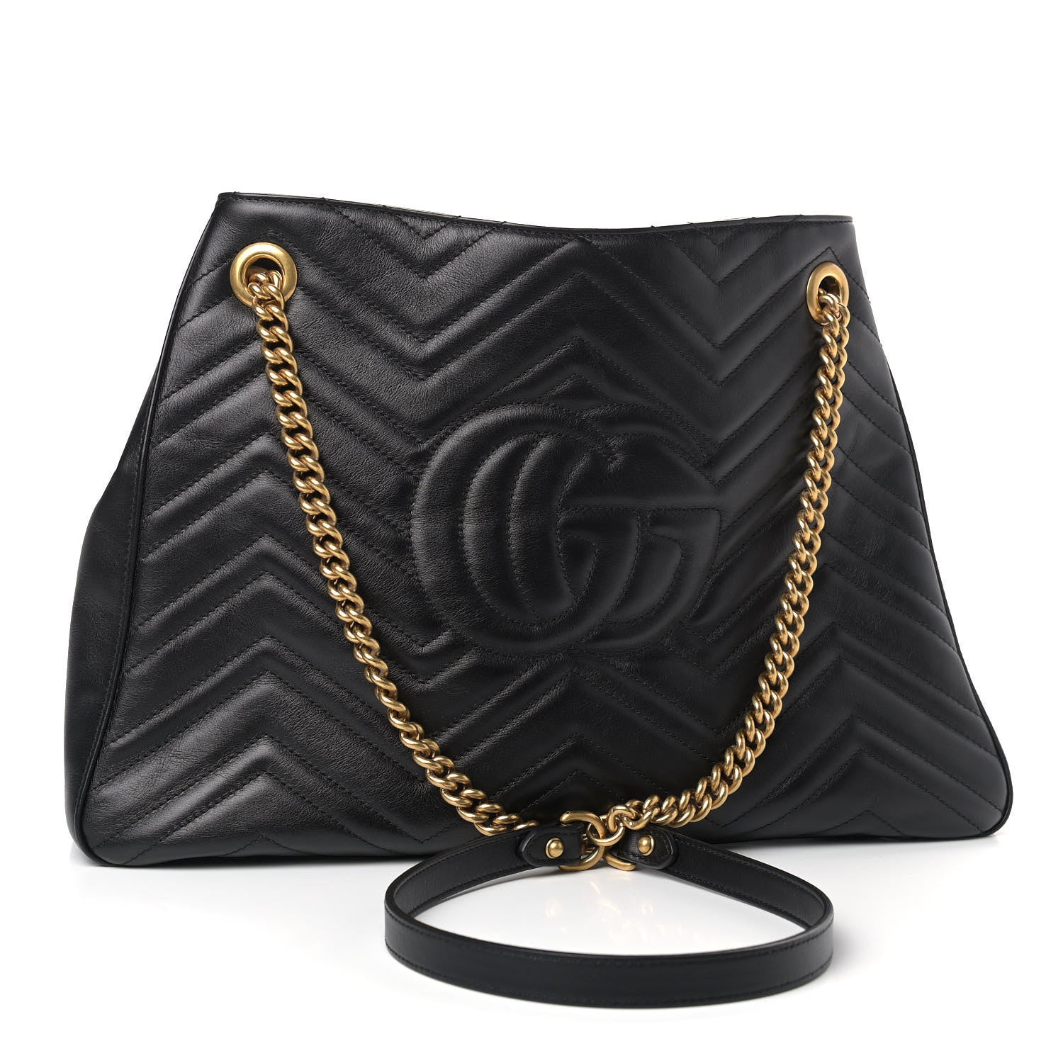 Gucci Calfskin Matelasse Medium GG Marmont Shoulder Tote Bag Black 3 of 9