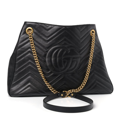 Gucci Calfskin Matelasse Medium GG Marmont Shoulder Tote Bag Black 3 of 9