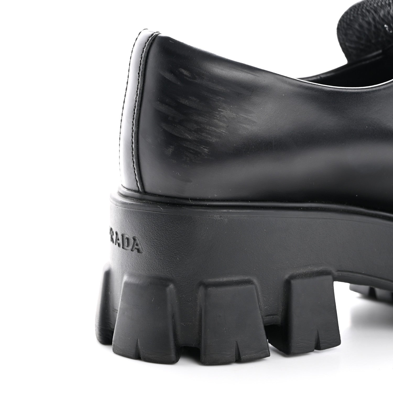 Prada Spazzolato Rois Metal Triangle Logo Monolith 55mm Loafers 36 Black 10 of 12