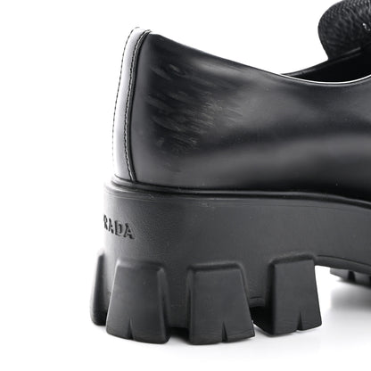 Prada Spazzolato Rois Metal Triangle Logo Monolith 55mm Loafers 36 Black 10 of 12