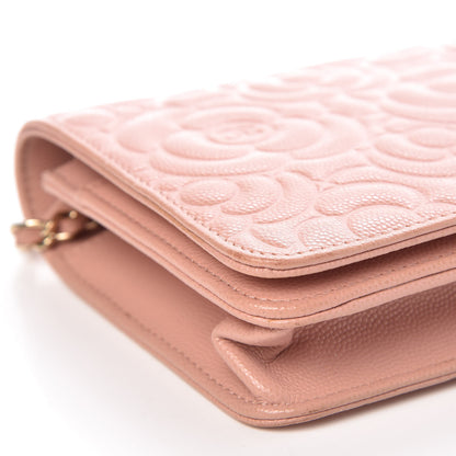 Chanel Caviar Camellia Embossed Wallet On Chain WOC Light Pink 10 of 12