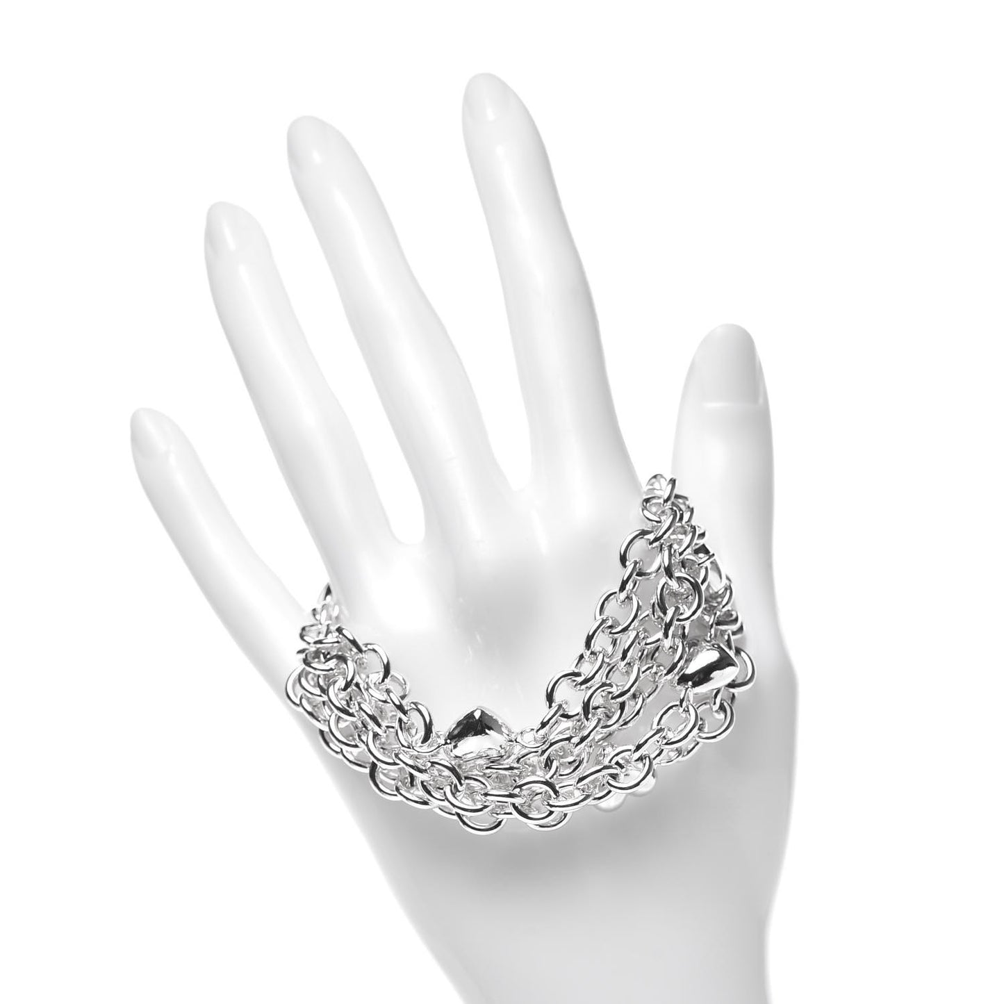 Sterling Silver Multi Strand Puff Heart Bracelet