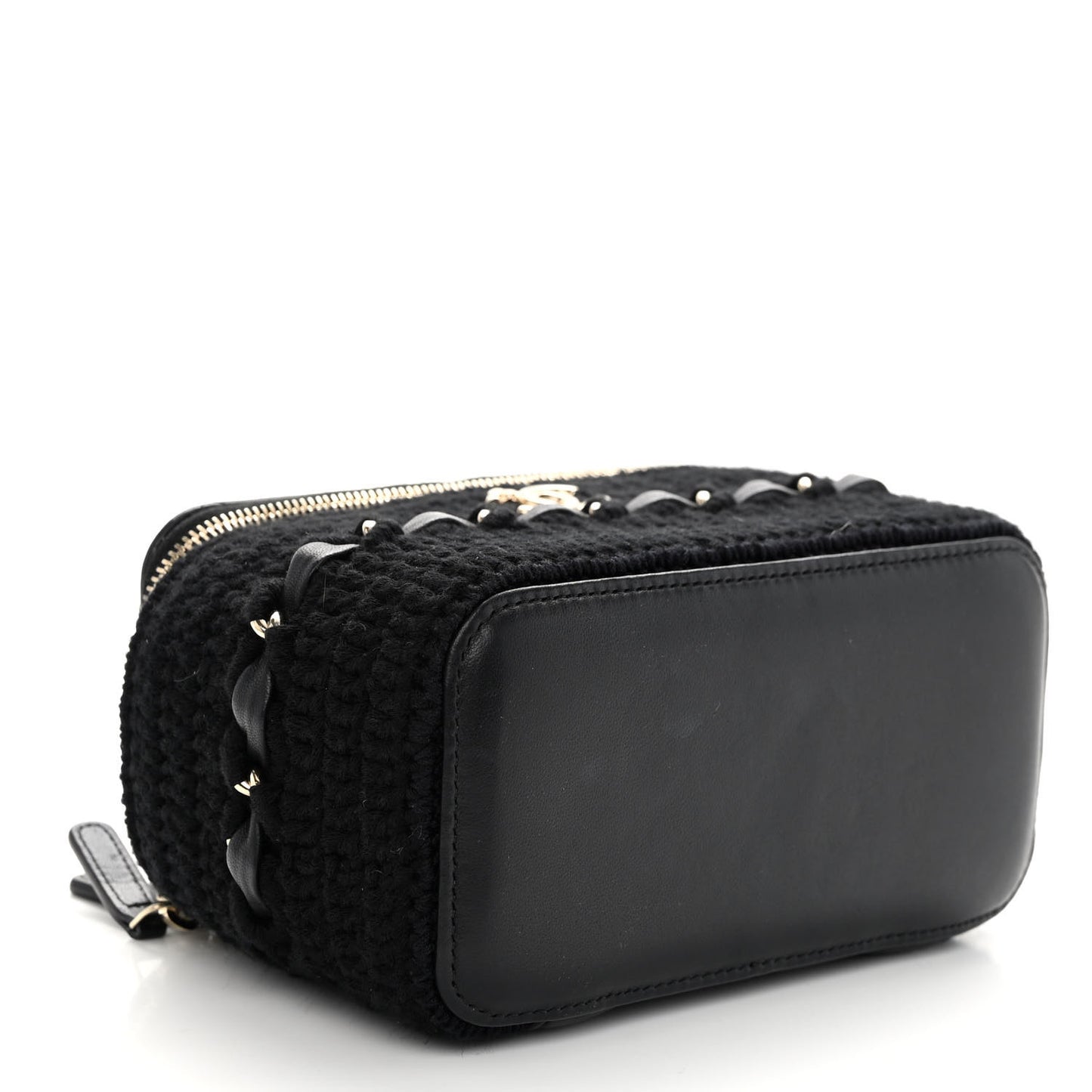 Lambskin Crochet Quilted Small Vanity Case With Chain Black