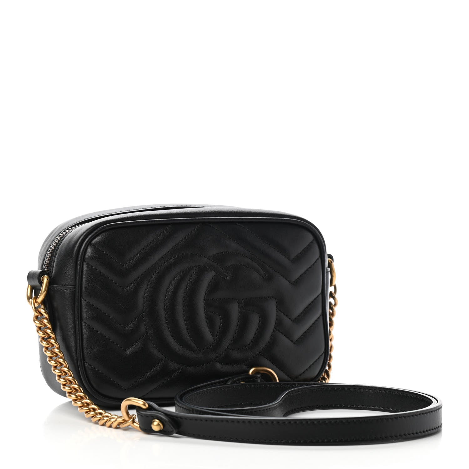 Gucci Calfskin Matelasse Mini GG Marmont Chain Shoulder Bag Black 2 of 8