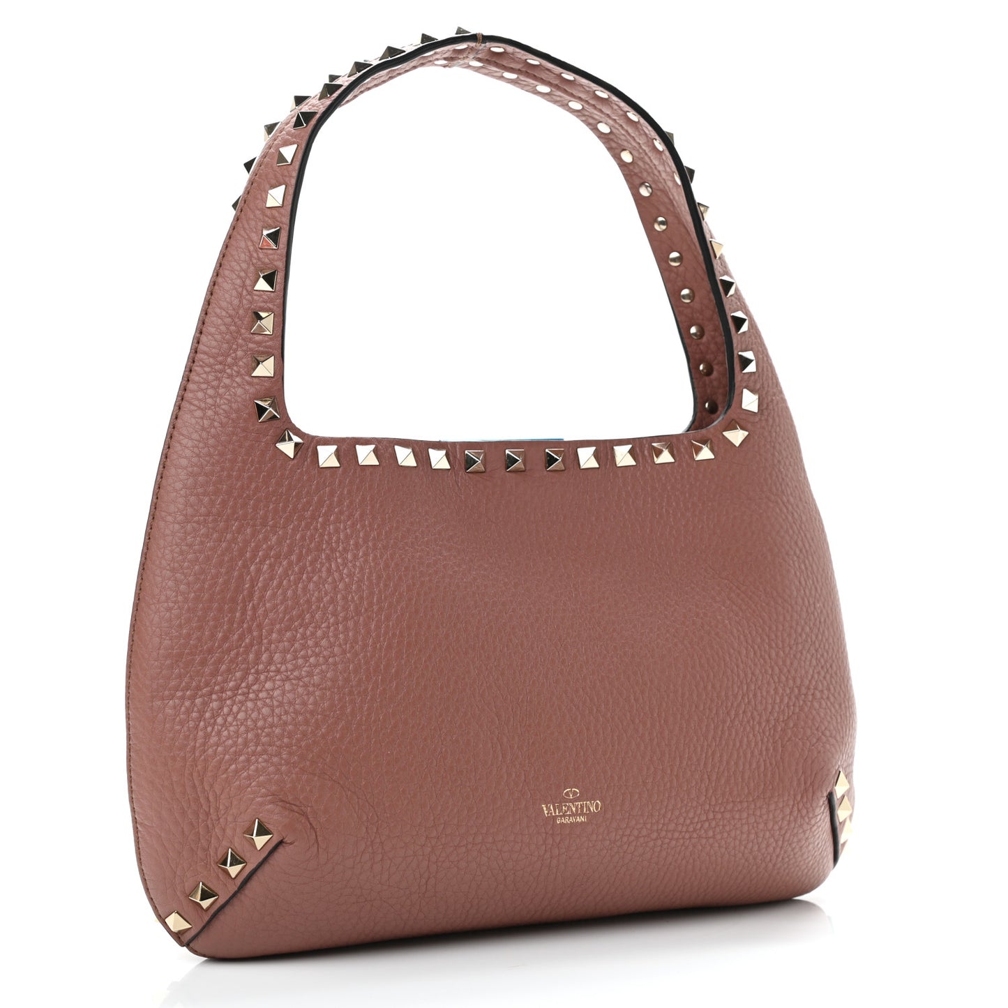 Pebbled Calfskin Small Rockstud Flip Lock Hobo Dark Nude