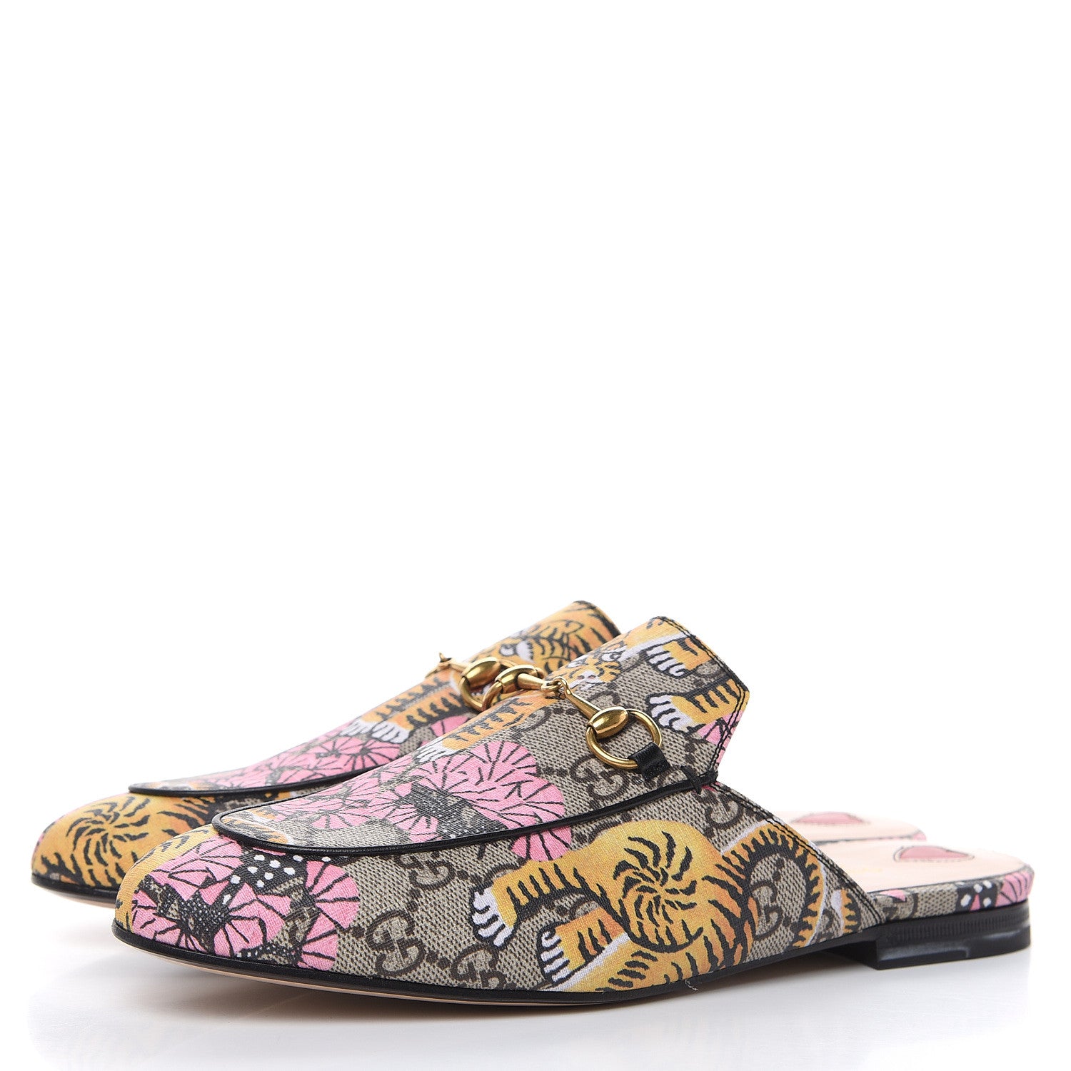 Gucci GG Supreme Monogram Bengal Womens Princetown Slippers 38.5 Beige Crop Pink 3 of 10