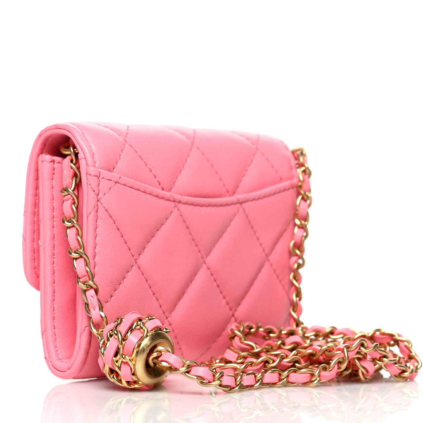 Lambskin Quilted Pearl Crush Clutch With Chain Pink
