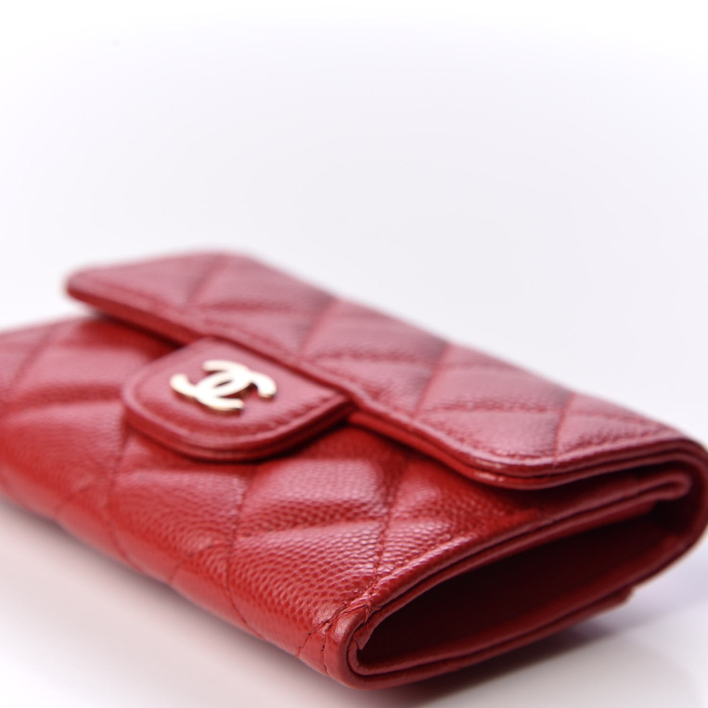 Caviar Quilted Flap Card Holder Wallet Red