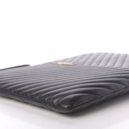 Saint Laurent Calfskin Matelasse Chevron Monogram Document Holder Black 8 of 10