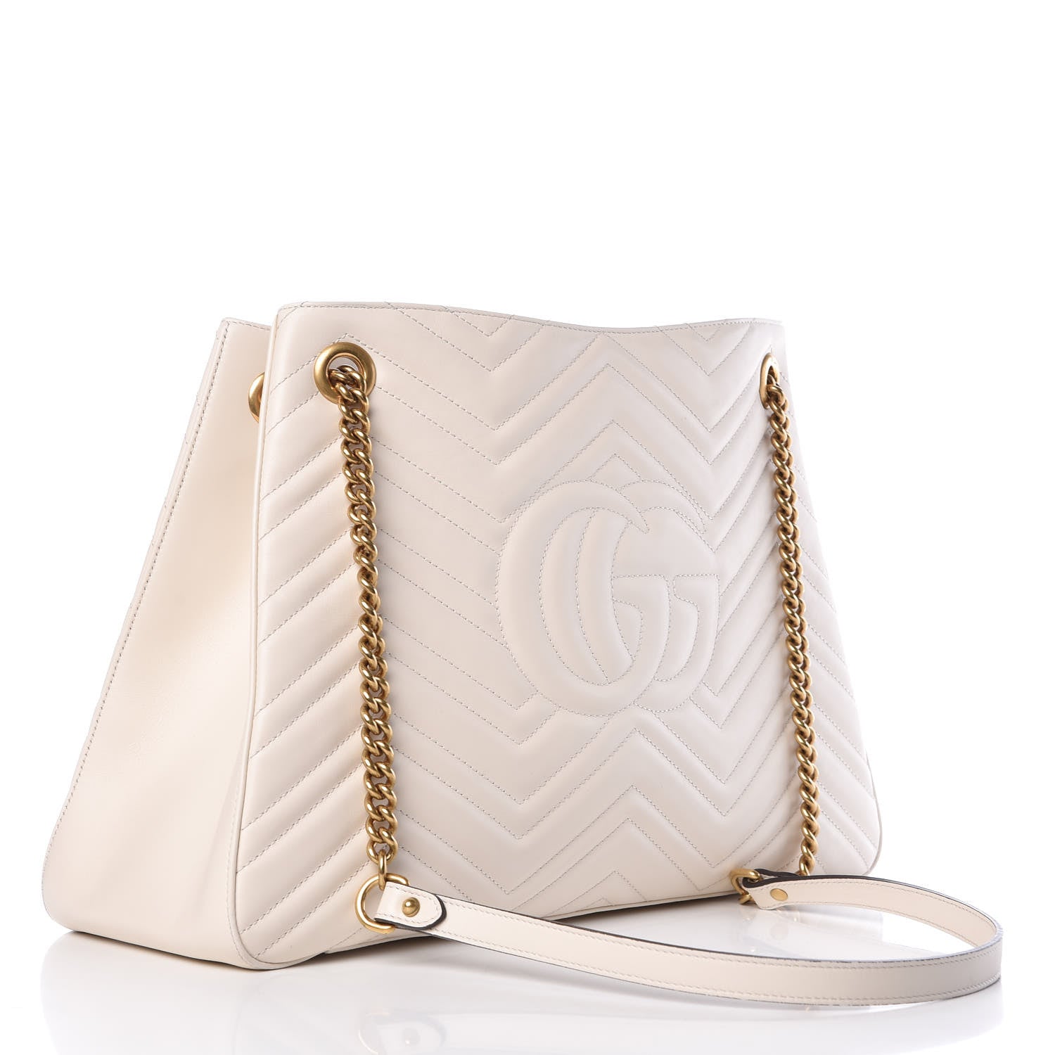 Gucci Calfskin Matelasse Medium GG Marmont Shoulder Tote Bag White 3 of 12