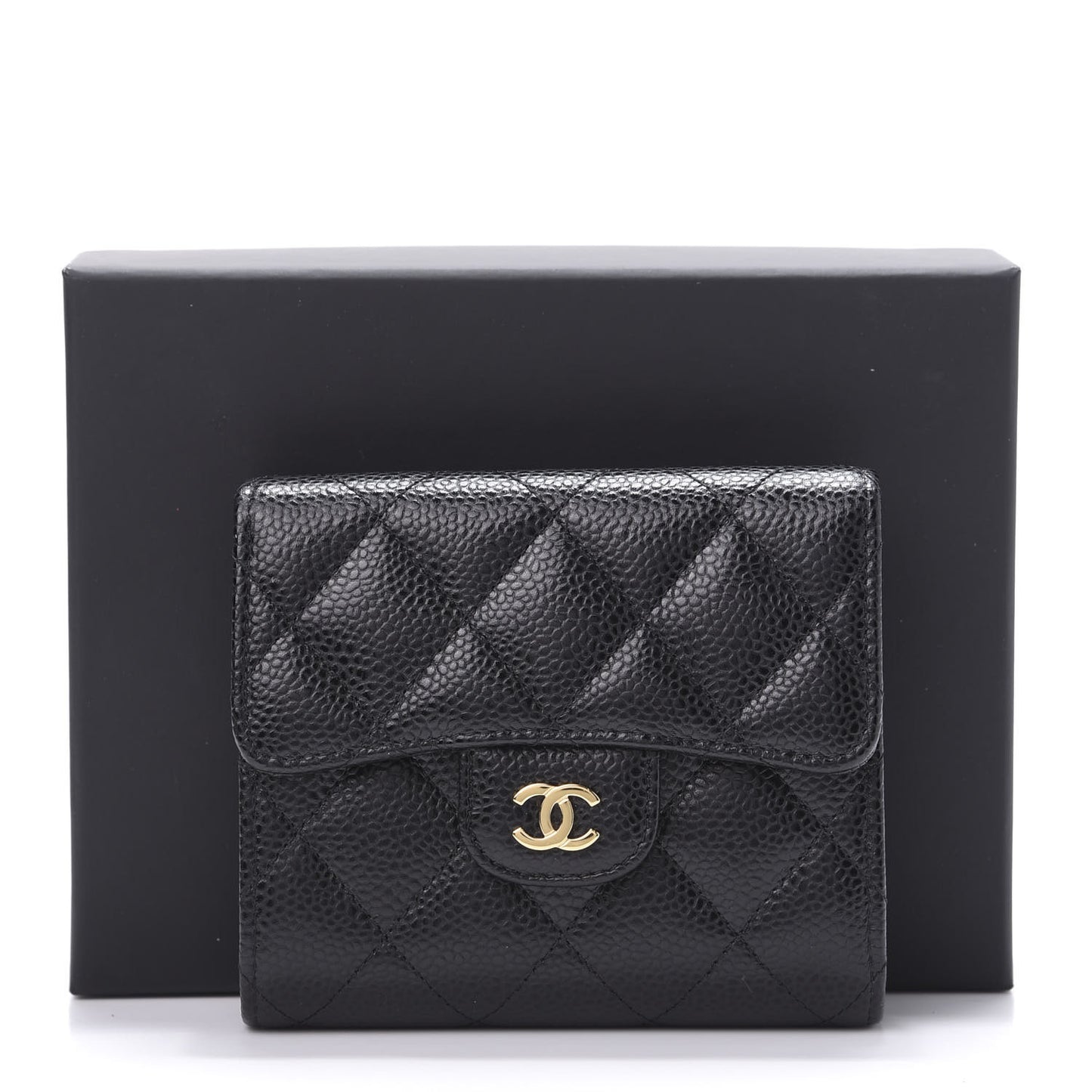 Caviar Quilted Compact Flap Wallet Black
