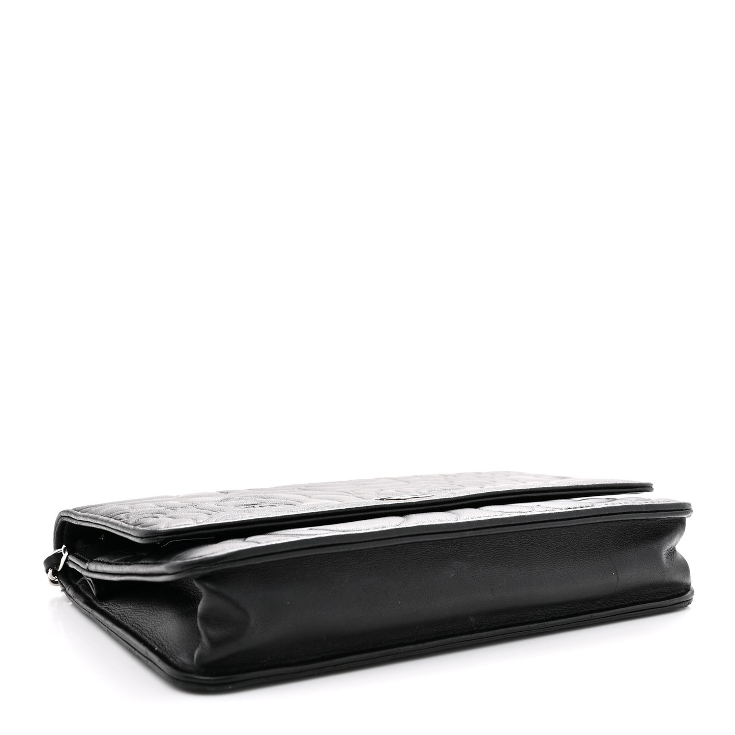 Lambskin Camellia Embossed Wallet On Chain WOC Black