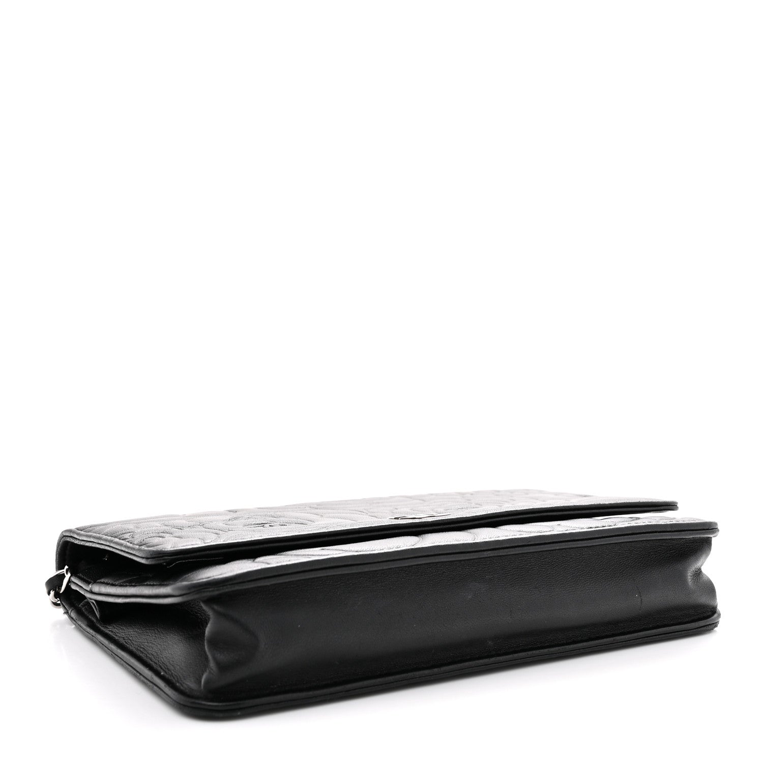 Chanel Lambskin Camellia Embossed Wallet On Chain WOC Black 4 of 15