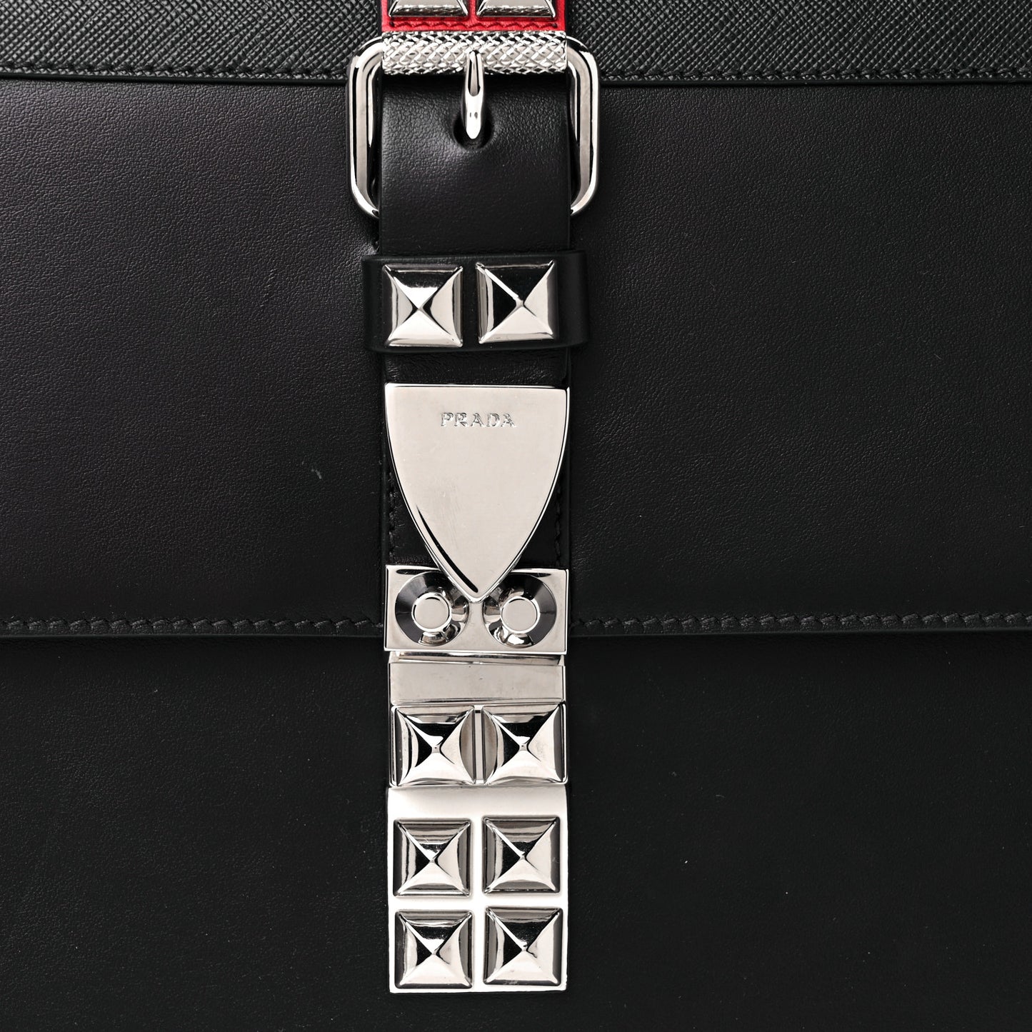 Saffiano City Calfskin Studded Elektra Shoulder Bag Black Fuoco