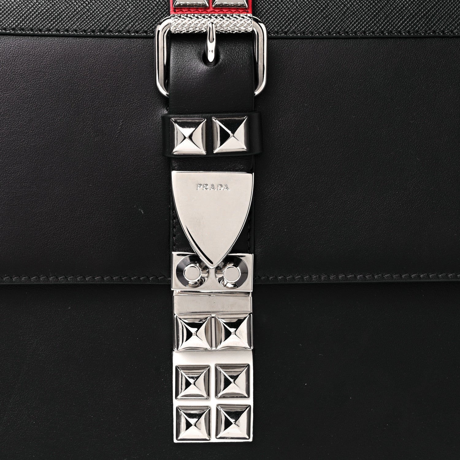 Prada Saffiano City Calfskin Studded Elektra Shoulder Bag Black Fuoco 7 of 12