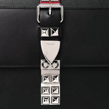 Prada Saffiano City Calfskin Studded Elektra Shoulder Bag Black Fuoco 7 of 12