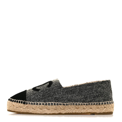 Chanel Tweed Velvet CC Espadrilles 37 Grey Black 1 of 9