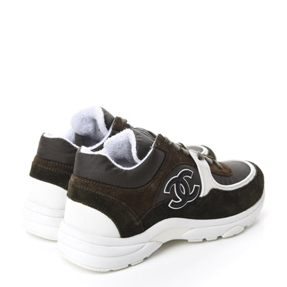 Chanel Fabric Calfskin Suede CC Womens Sneakers 36 Dark Green 4 of 9