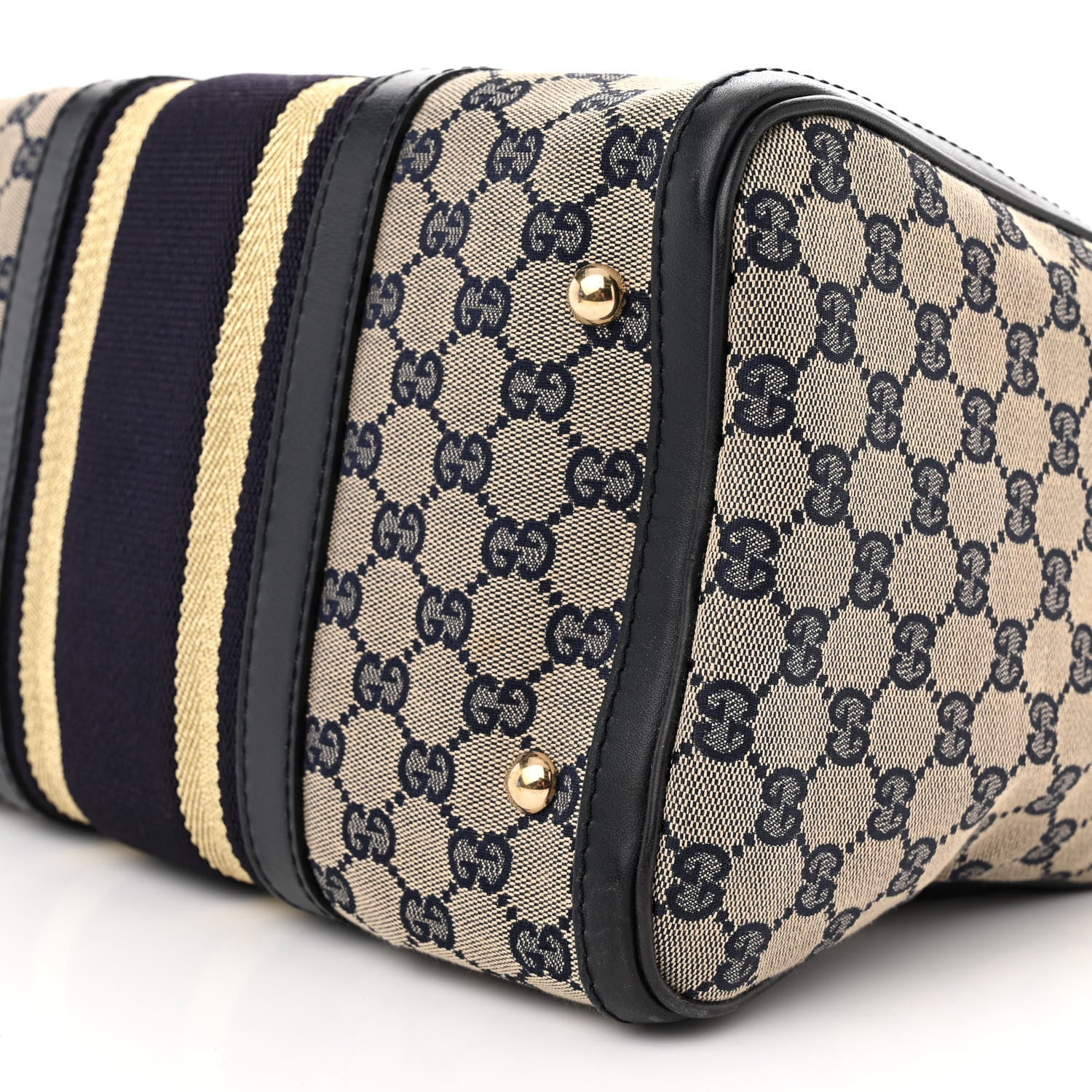 Gucci Monogram Vintage Web Medium Boston Gold Navy 10 of 11