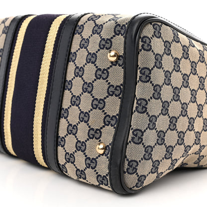 Gucci Monogram Vintage Web Medium Boston Gold Navy 10 of 11