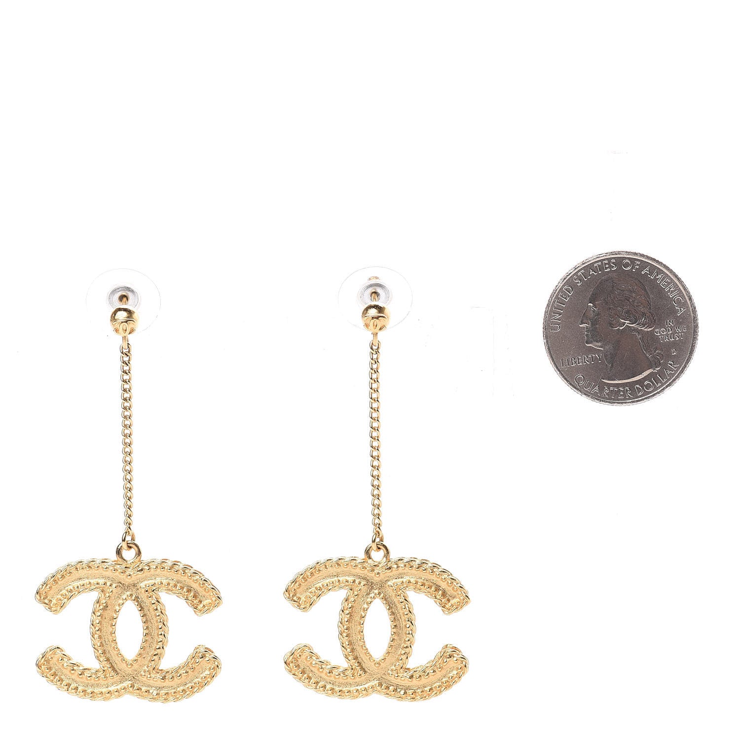 Chanel CC Drop Earrings Matte Gold 2 of 5