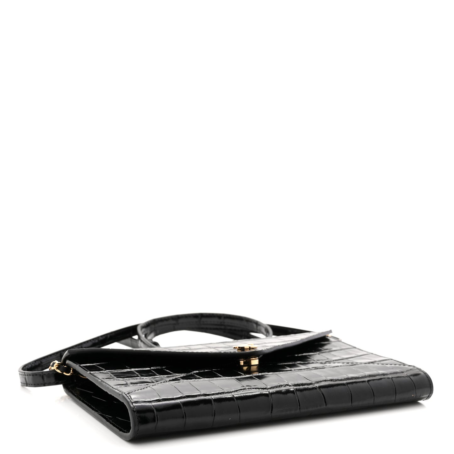 Calfskin Crocodile Embossed Clutch With Chain Black