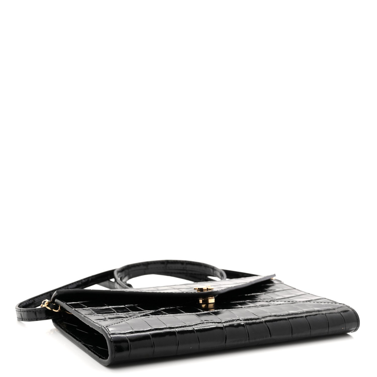 Chanel Calfskin Crocodile Embossed Clutch With Chain Black 4 of 11
