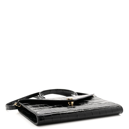Chanel Calfskin Crocodile Embossed Clutch With Chain Black 4 of 11