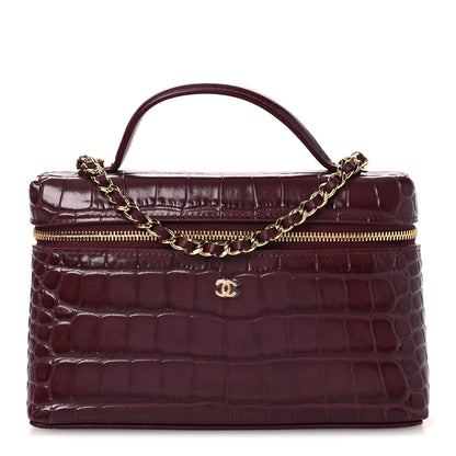 Chanel Calfskin Crocodile Embossed Top Handle Vanity Case With Chain  Burgundy 1 of 12