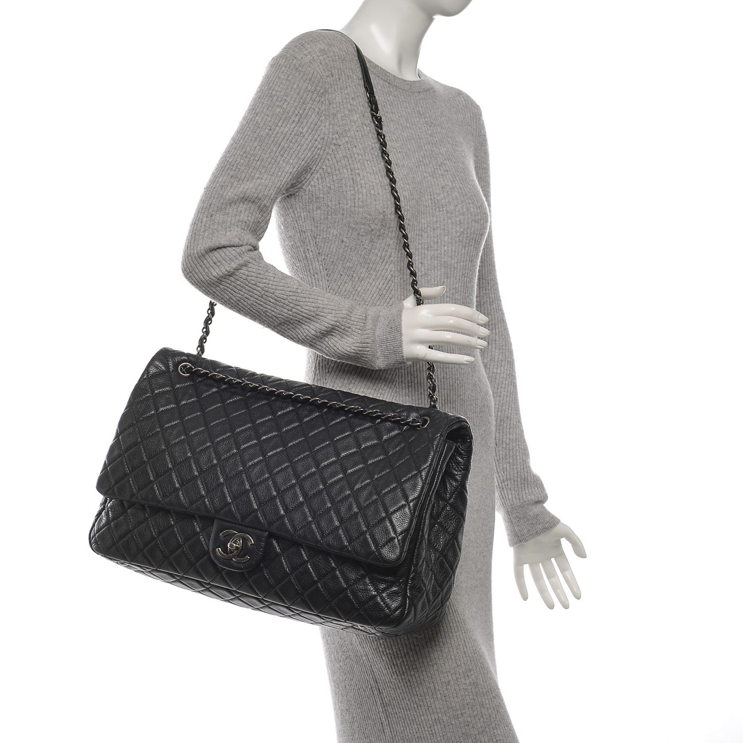 Chanel Calfskin Quilted XXL Travel Flap Bag Black 2 of 7