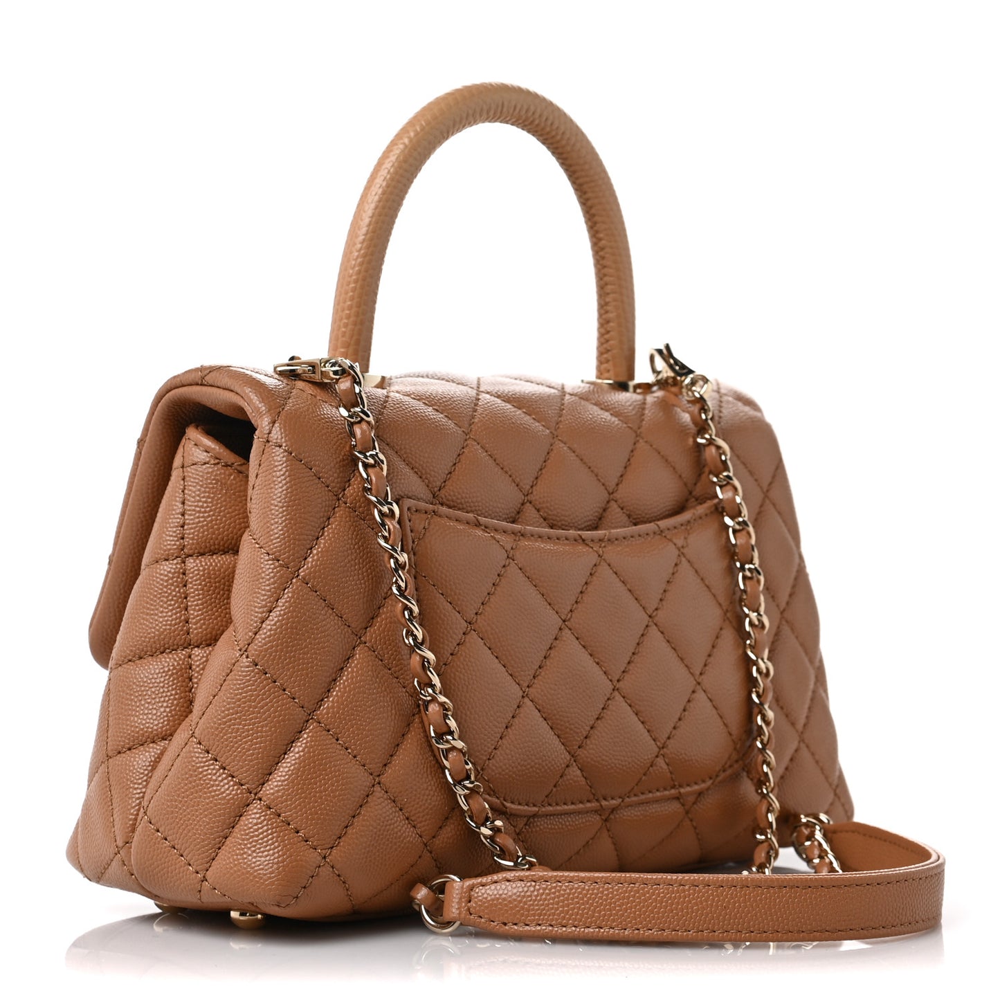 Caviar Quilted Lizard Embossed Mini Coco Handle Flap Brown