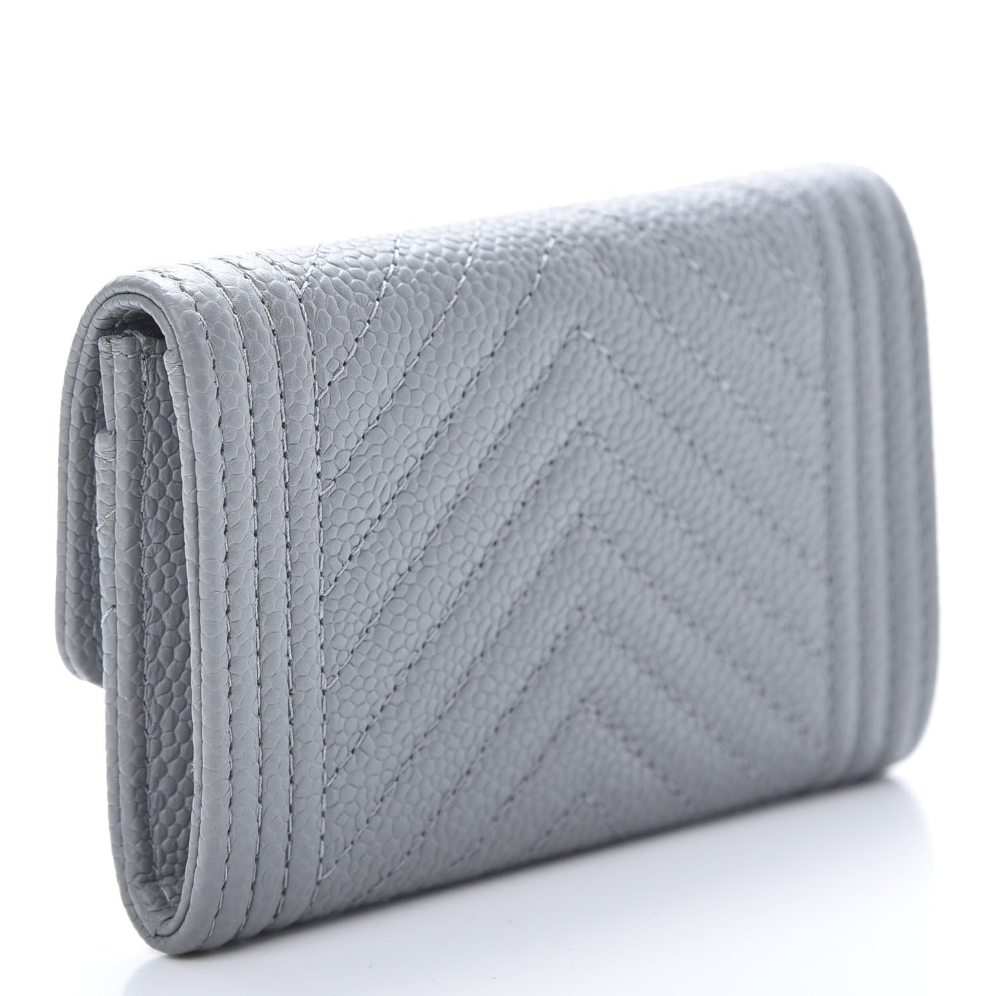 Caviar Chevron Quilted Boy Flap Card Holder Grey