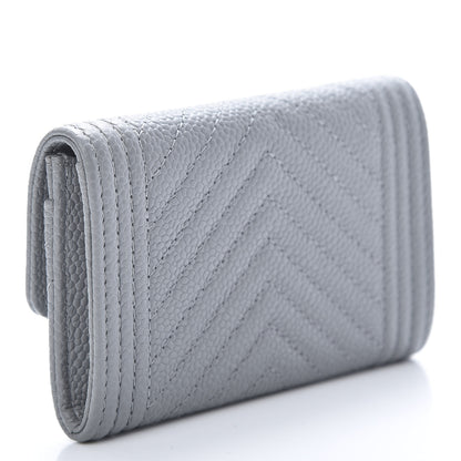Chanel Caviar Chevron Quilted Boy Flap Card Holder Grey 3 of 9