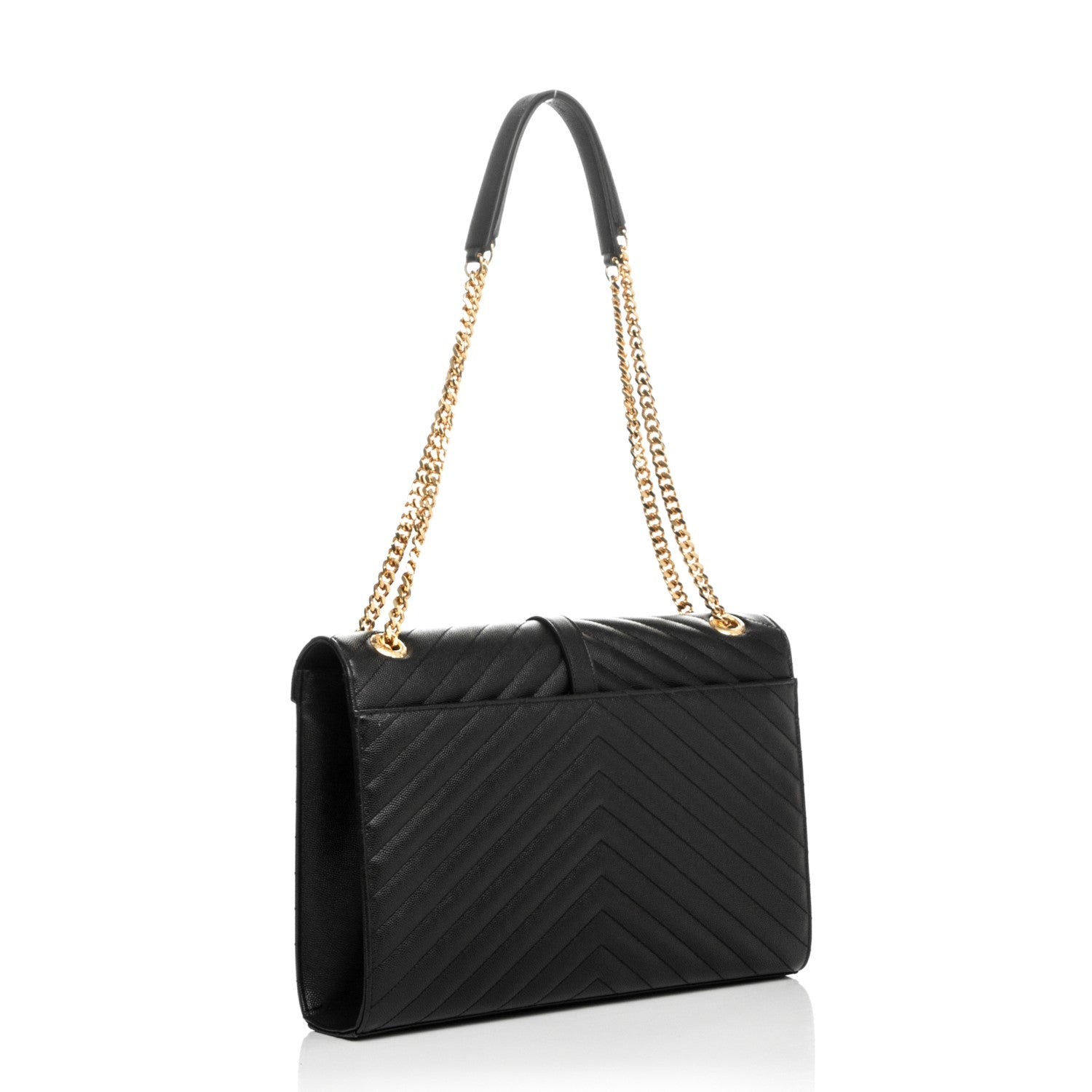 Saint Laurent Grain De Poudre Matelasse Chevron Large Monogram Satchel Black 3 of 8