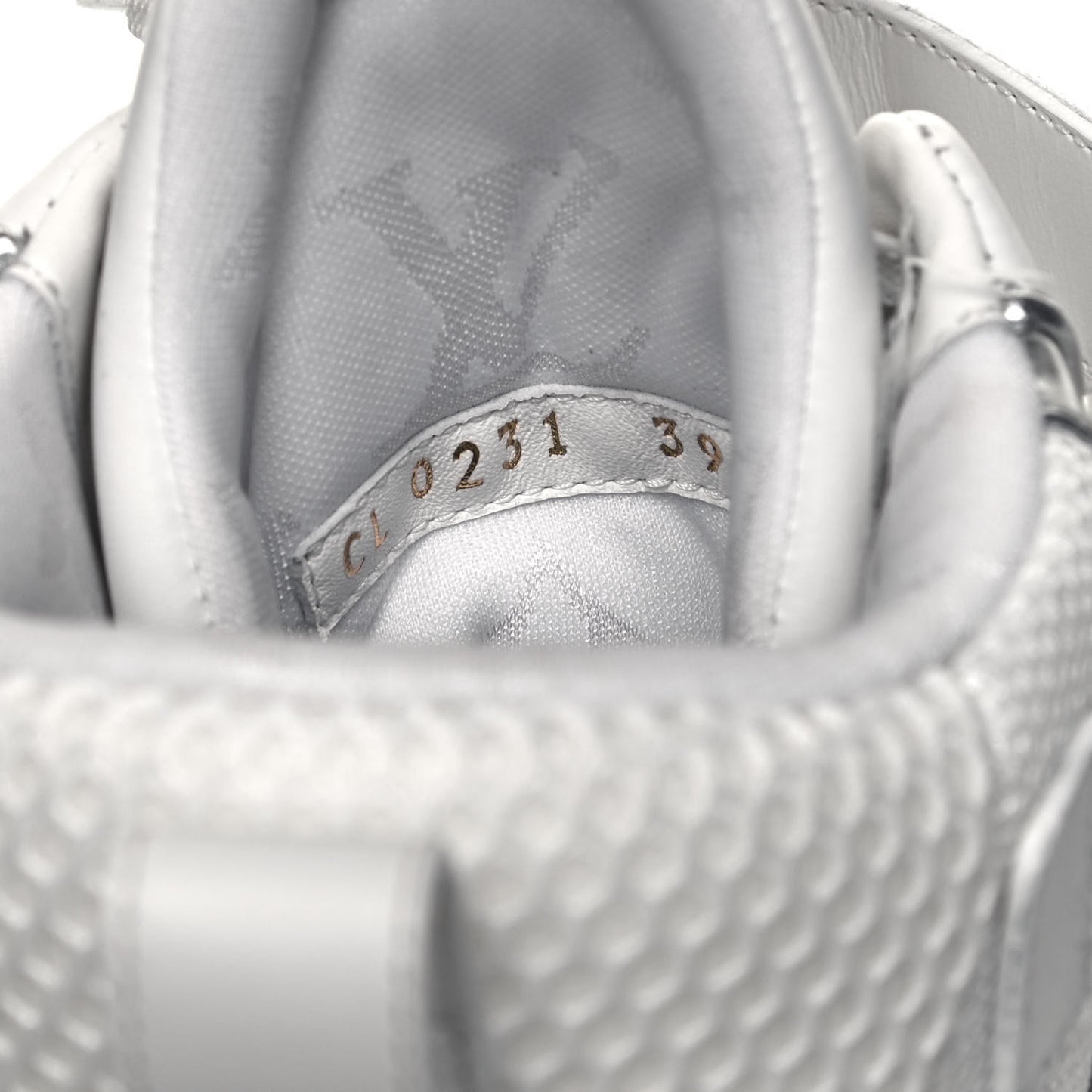 Metallic Calfskin Embossed Monogram Boombox Sneakers 39 White Silver