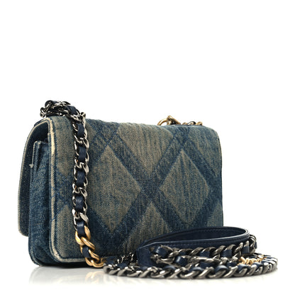 Chanel Denim Quilted Chanel 19 Wallet On Chain WOC Blue 3 of 12