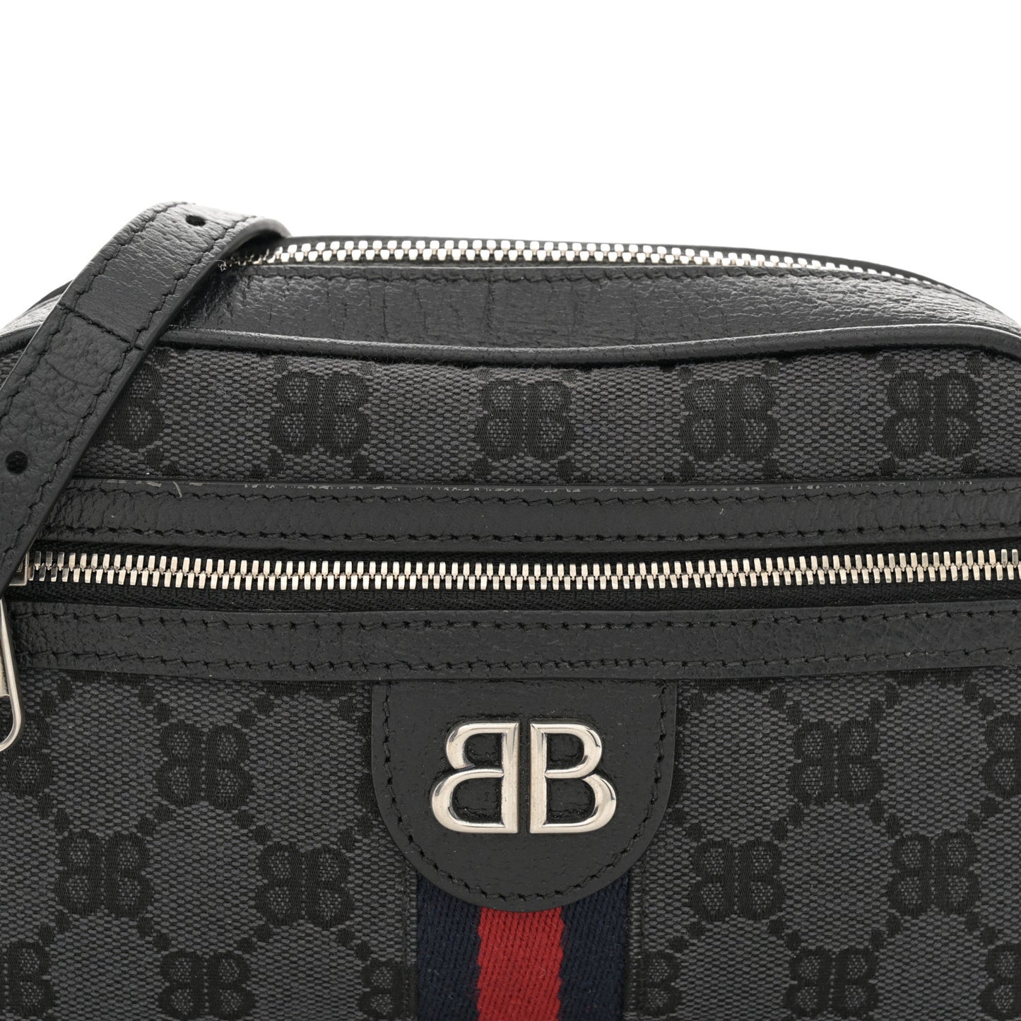 X BALENCIAGA BB Monogram Web Mini Ophidia Shoulder Bag Black