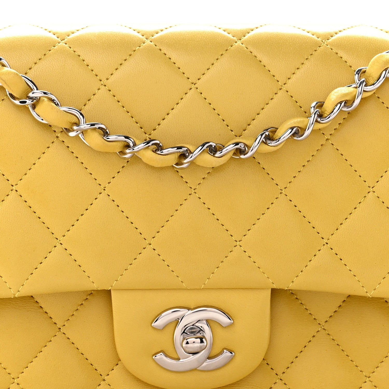 Chanel Lambskin Quilted Medium Double Flap Yellow 8 of 12