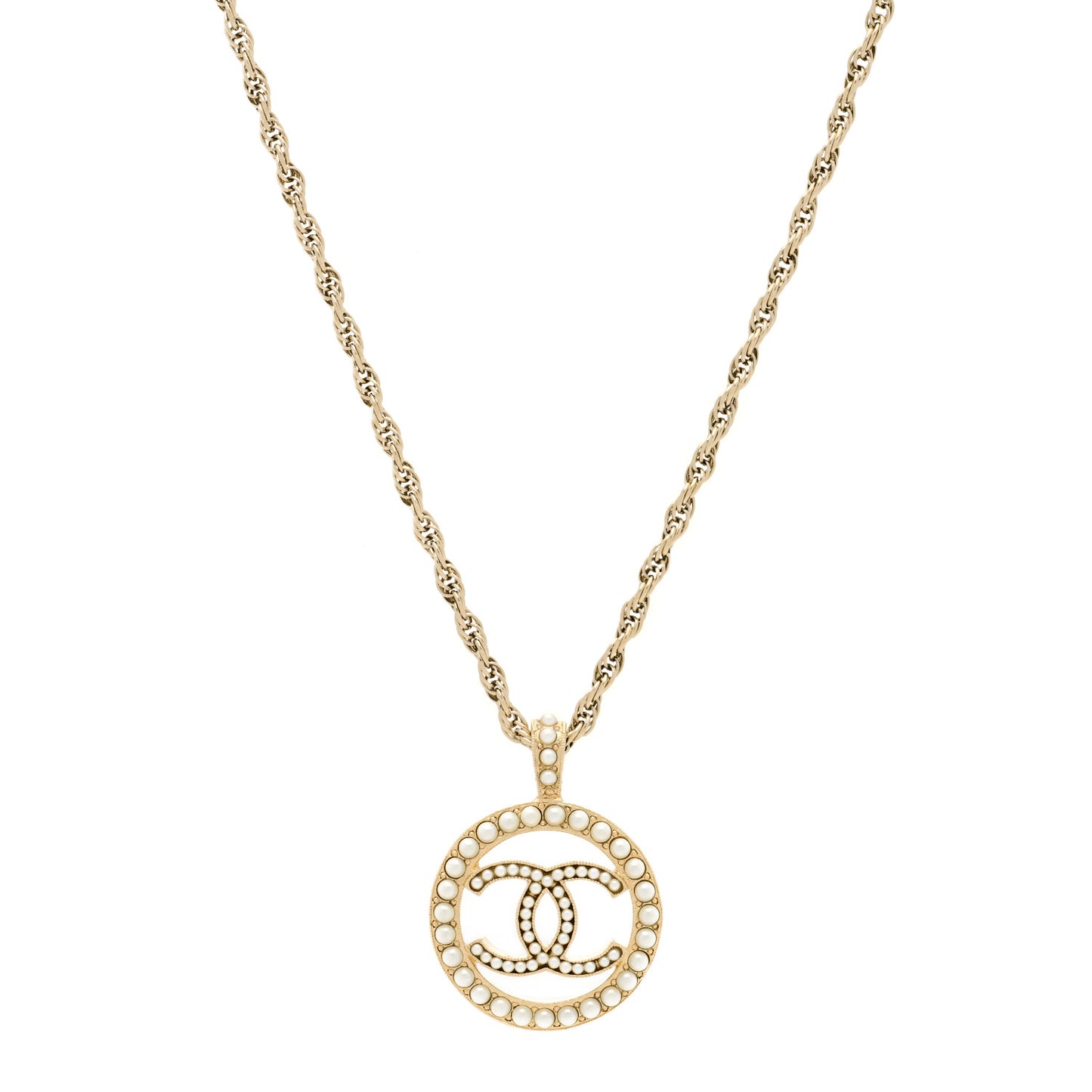 Pearl CC Round Pendant Necklace Gold