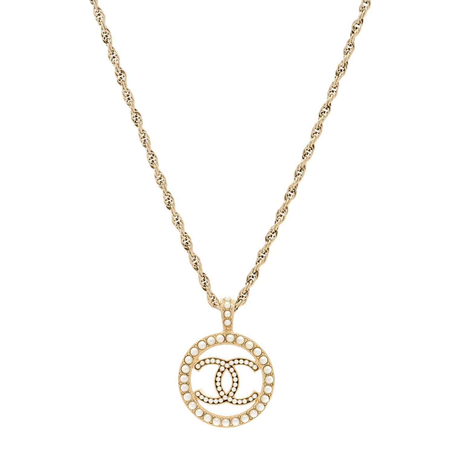 Chanel Pearl CC Round Pendant Necklace Gold 1 of 6