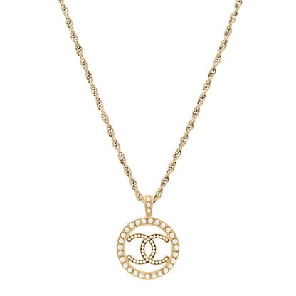 Chanel Pearl CC Round Pendant Necklace Gold 1 of 6